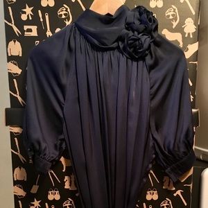 Navy blue midi belted dress